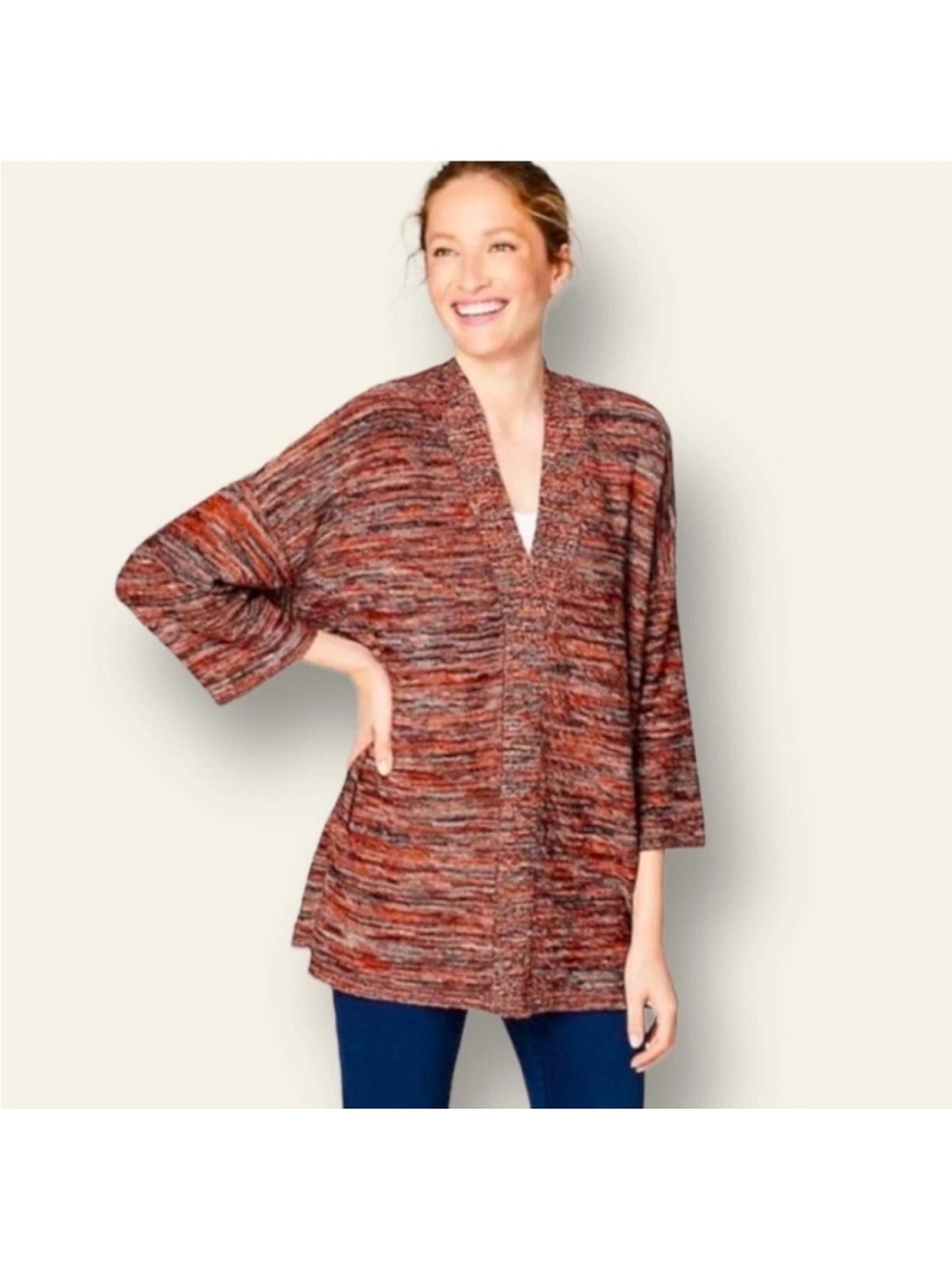 J.Jill Pure Jill Campari Marled Space‎ Dyed V-Neck Pullover Sweater medium brown